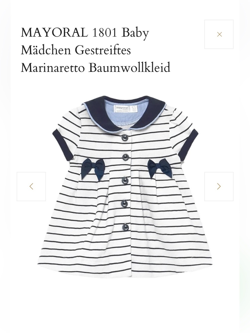 Mayoral Navy and White Striped Dress with Bows - Picture 6 of 6